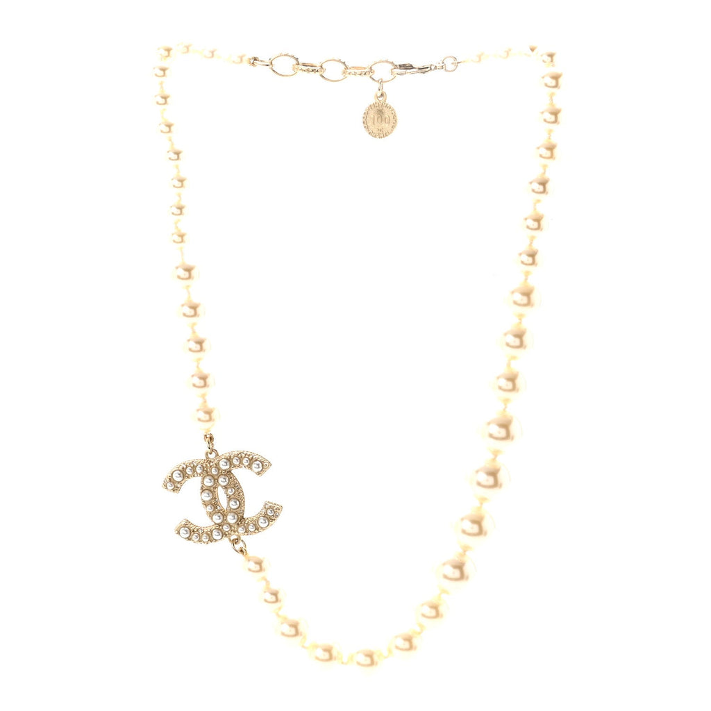 Pearl CC 100th Anniversary Necklace Light Gold