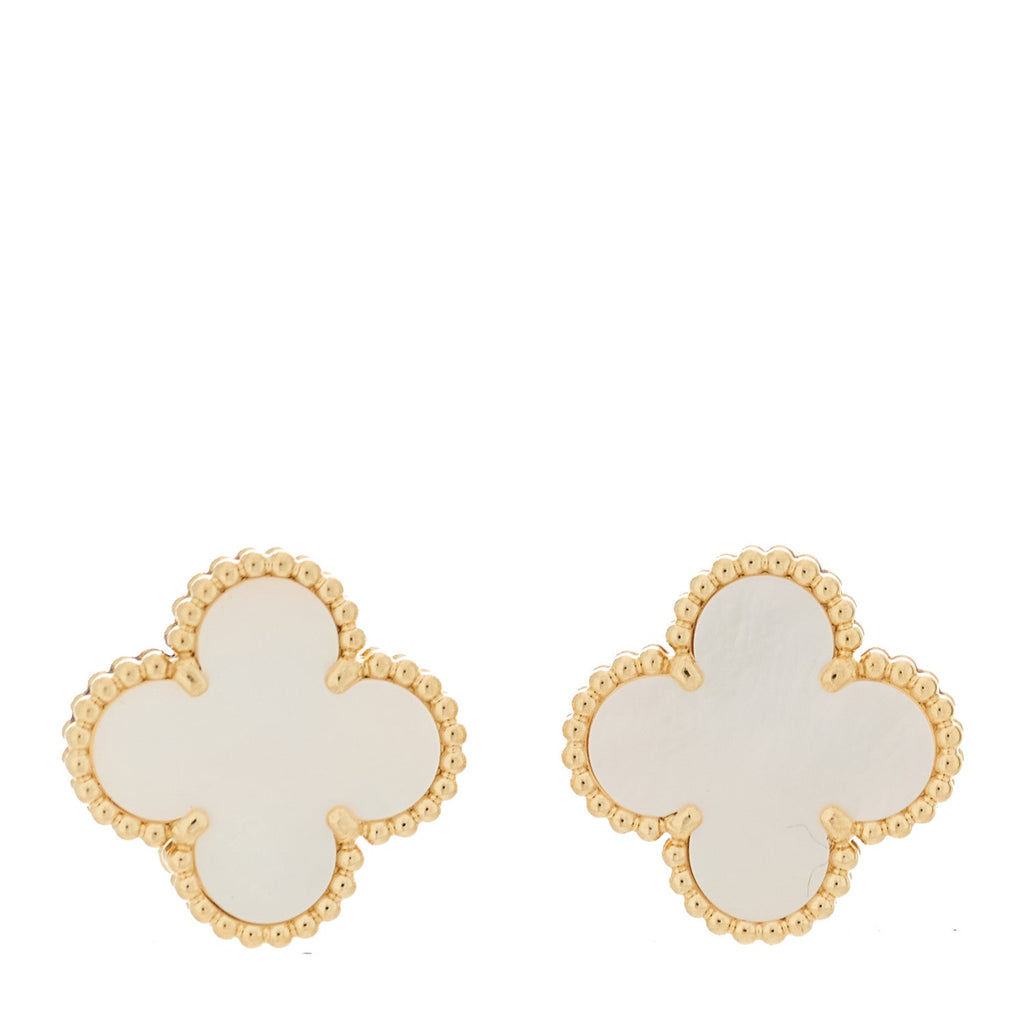18K Yellow Gold Mother of Pearl Vintage Alhambra Earrings