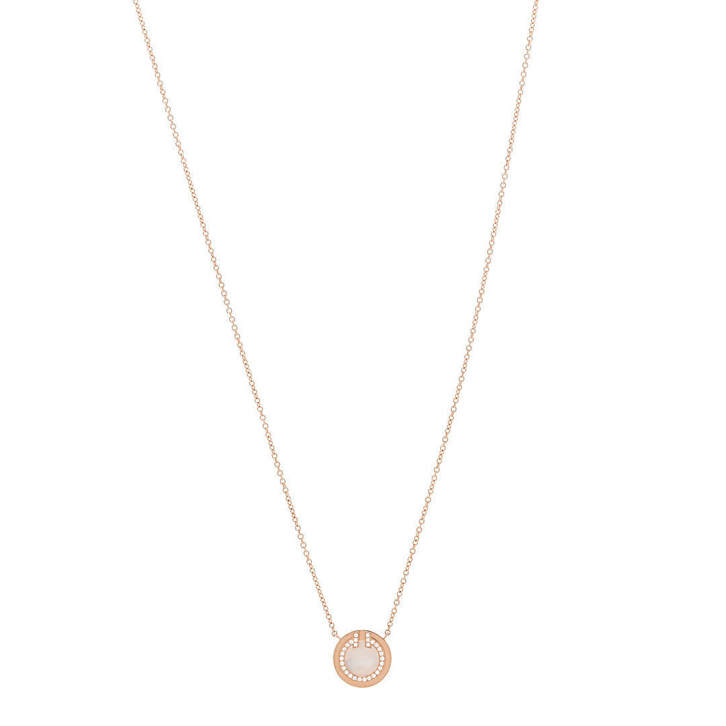 18K Rose Gold Diamond Mother of Pearl Small T Circle Pendant Necklace