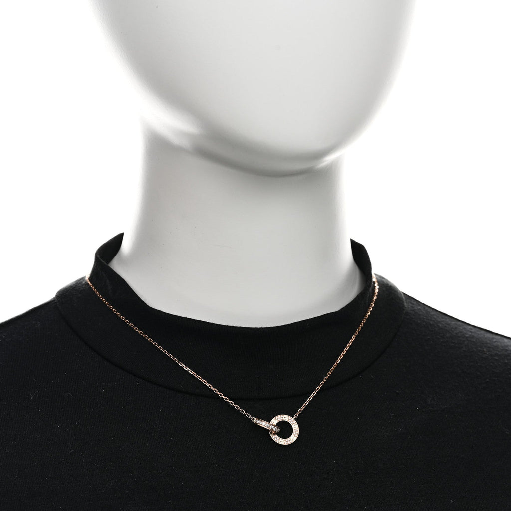 18K Pink Gold Diamond Interlocking LOVE Paved Necklace