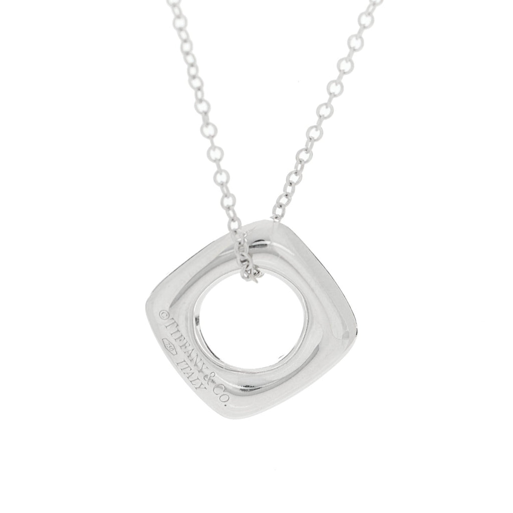 18K White Gold Diamond Cushion Pendant Necklace
