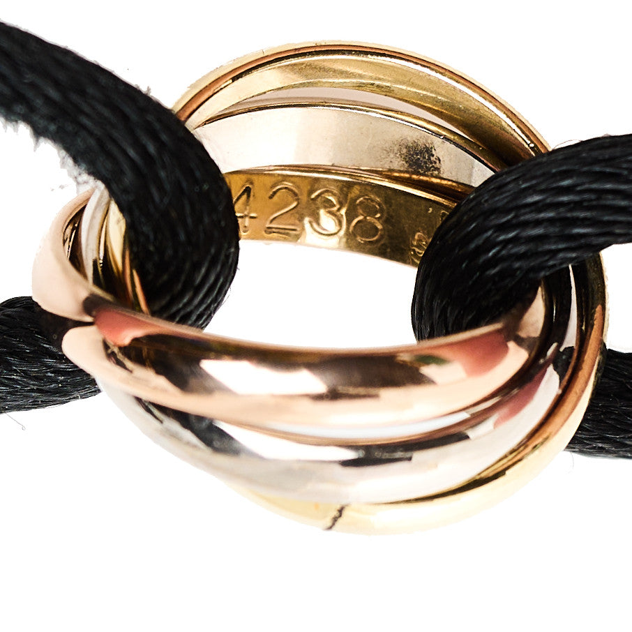 18k Pink Yellow White Gold Trinity Adjustable Cord Bracelet Black
