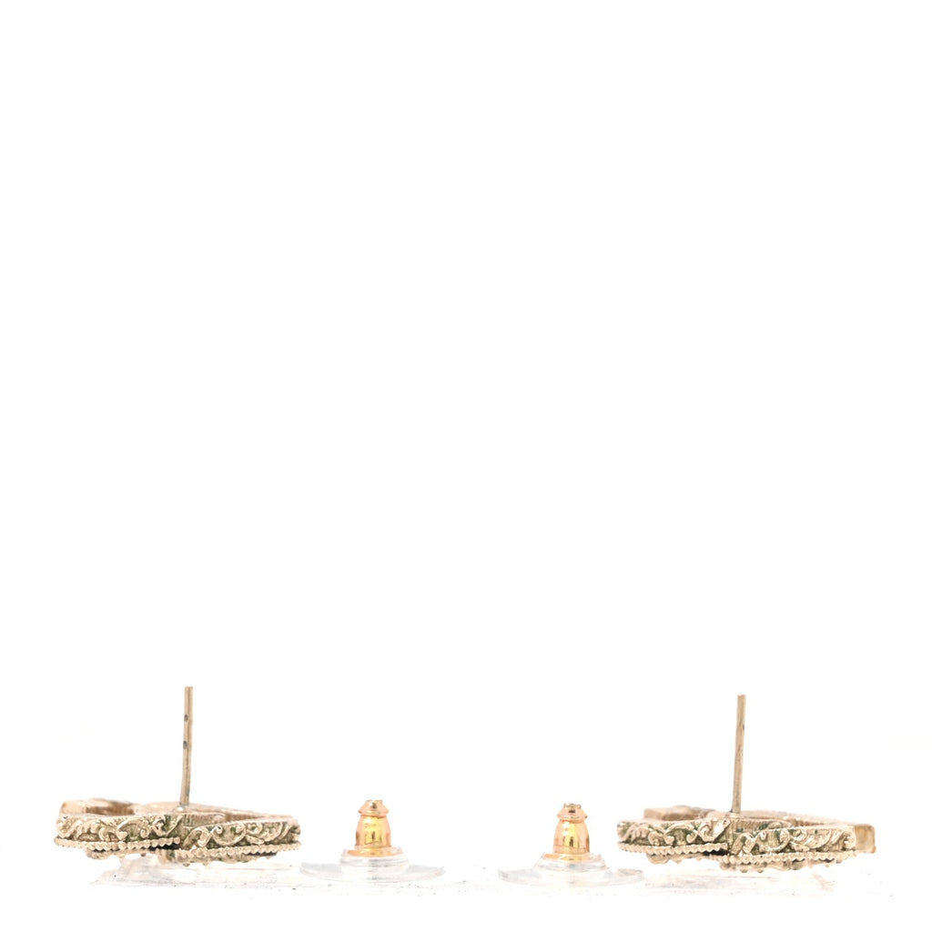Enamel CC Baroque Earrings Black Gold
