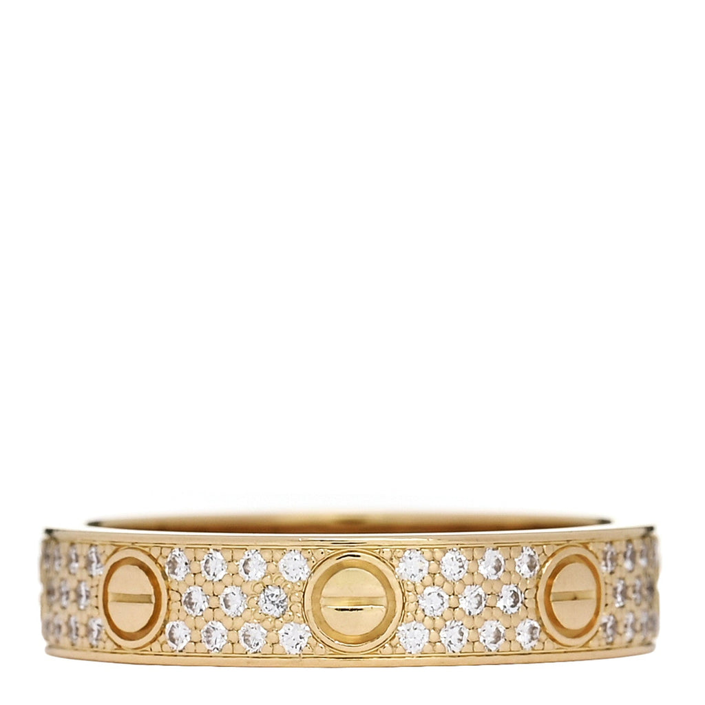 18K Yellow Gold Diamond 4mm LOVE Wedding Paved Band Ring 51 5.75