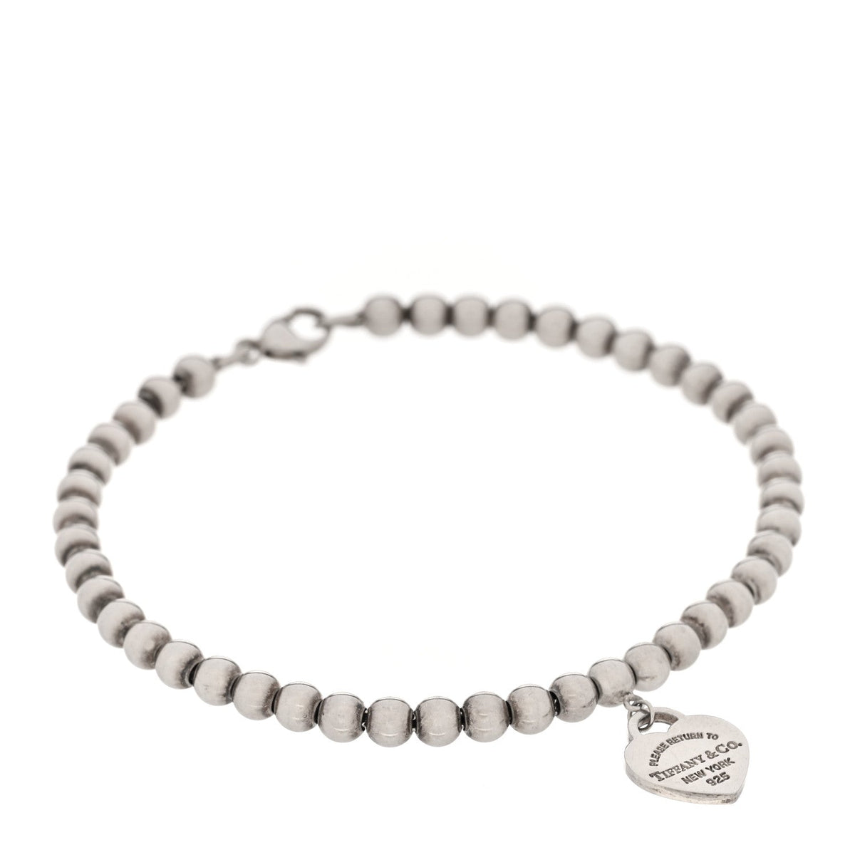 Sterling Silver 4mm Return to Tiffany Heart Tag Bead Bracelet Blue