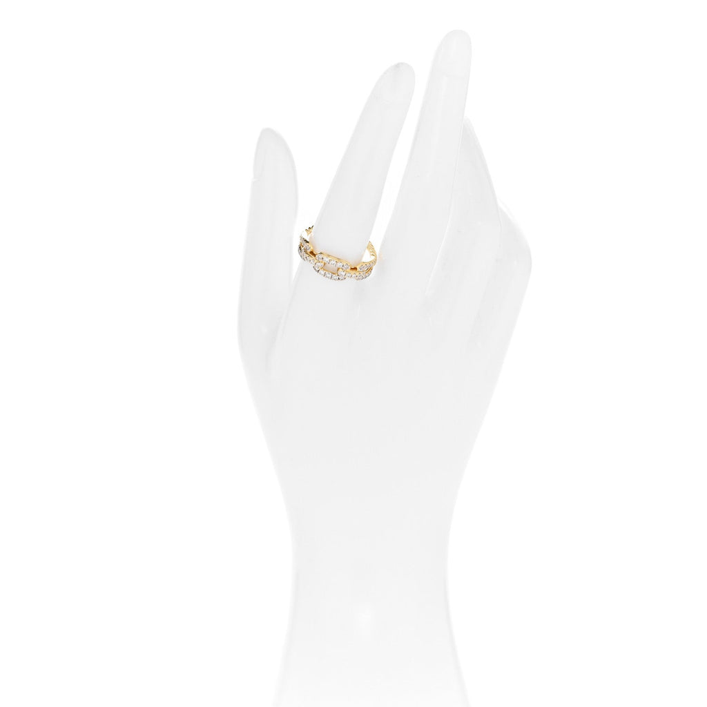 18K Yellow Gold Diamond 7mm Stax Single Row Chain Link Ring 56 7.75