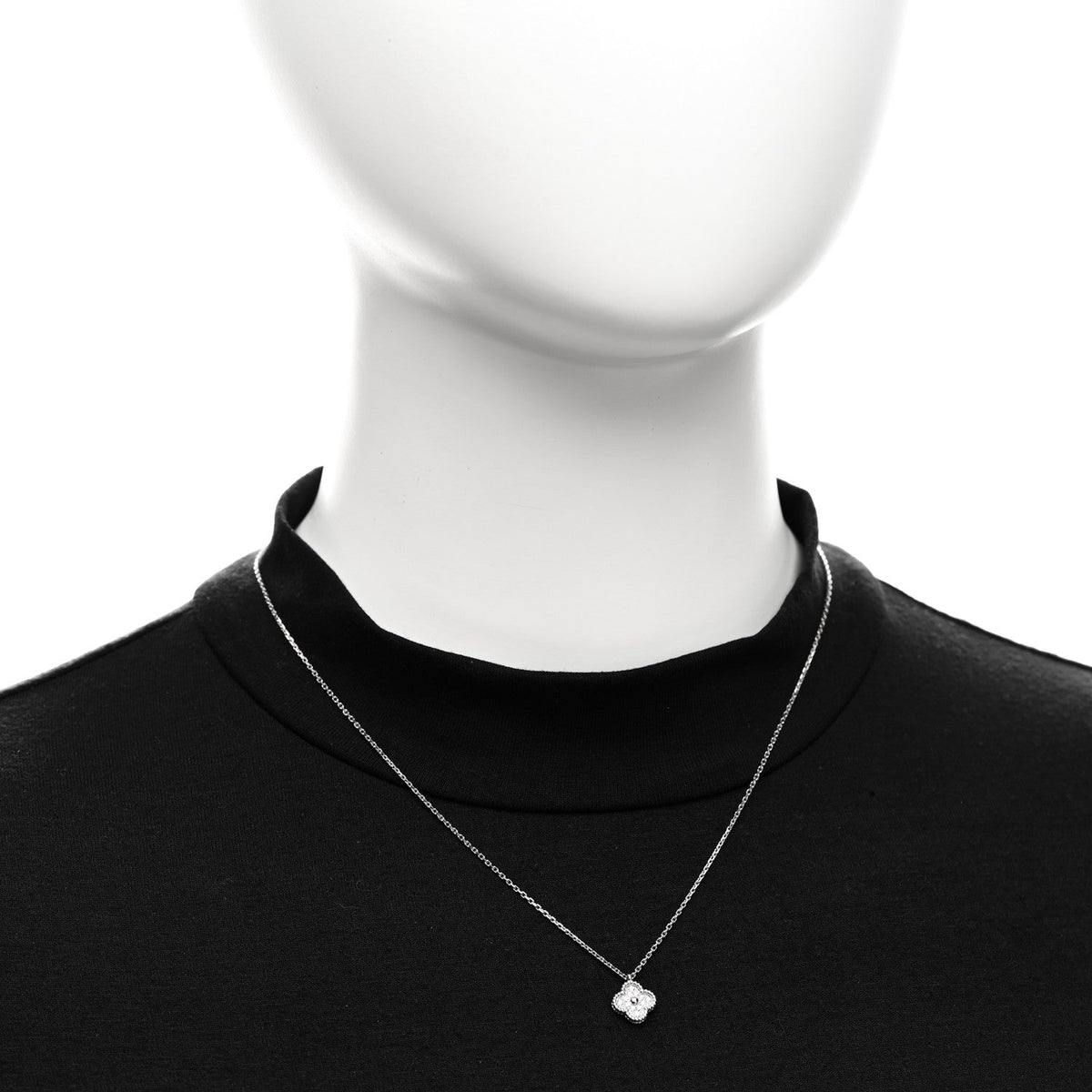 18K White Gold Diamond Sweet Alhambra Pendant Necklace