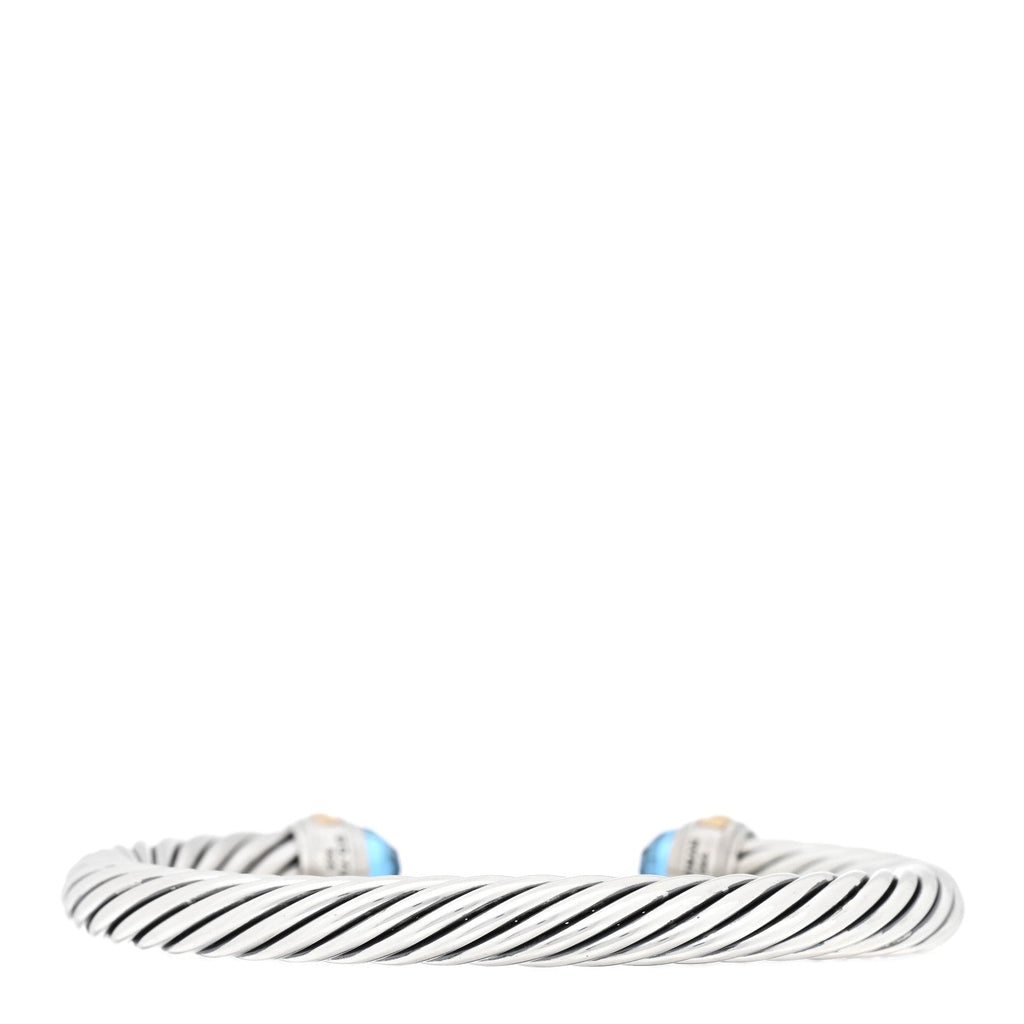 Sterling Silver 14K Yellow Gold Blue Topaz 7mm Cable Classics Bracelet