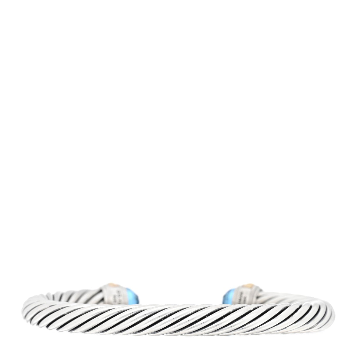 Sterling Silver 14K Yellow Gold Blue Topaz 7mm Cable Classics Bracelet