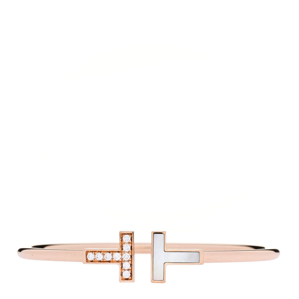 18K Rose Gold Diamond Mother of Pearl T Wire Bracelet