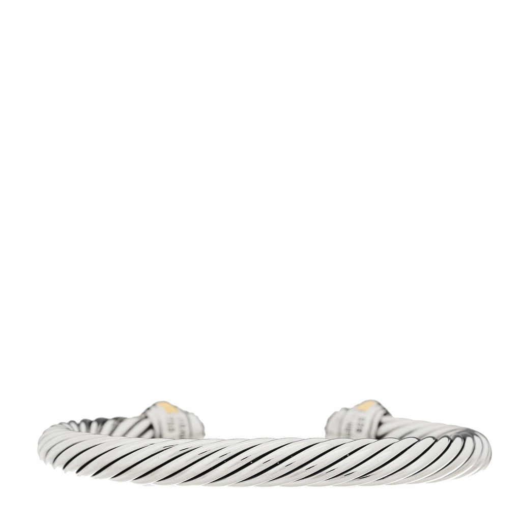 Sterling Silver 18K Yellow Gold Diamond Pave 7mm Cable Classics Bracelet
