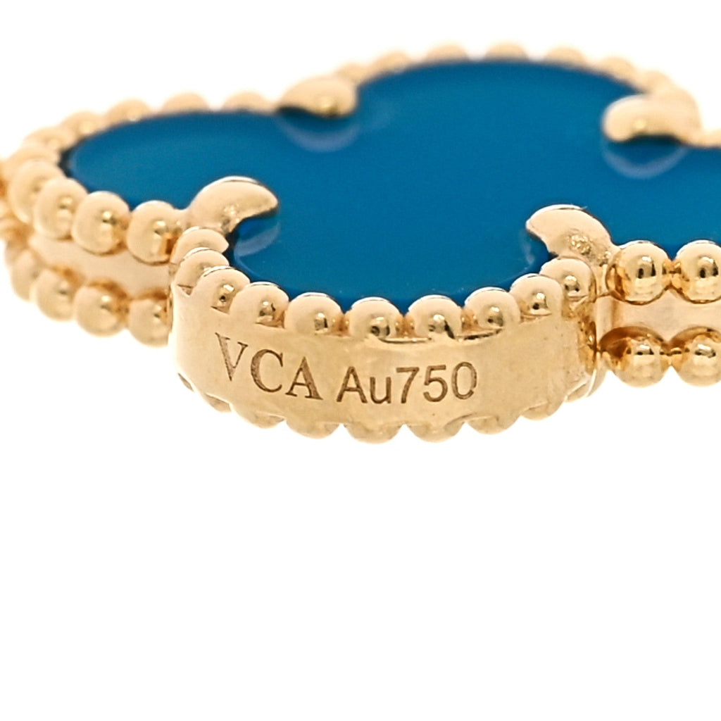 18K Yellow Gold Blue Agate 5 Motifs Vintage Alhambra Bracelet