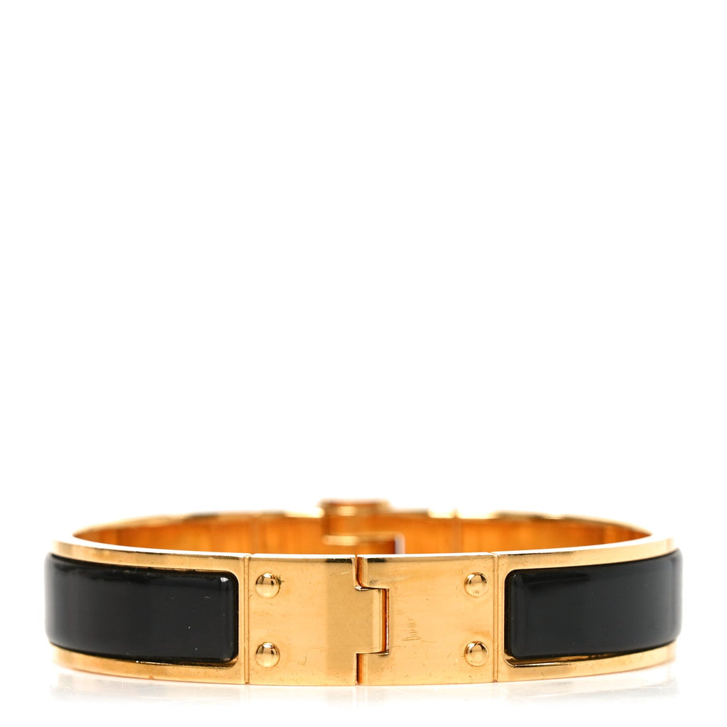 Enamel Charniere Uni Narrow Hinged Bracelet S Black