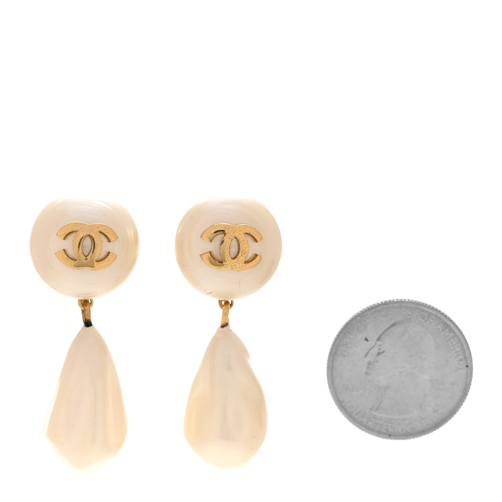 Pearl CC Drop Clip On Earrings Gold