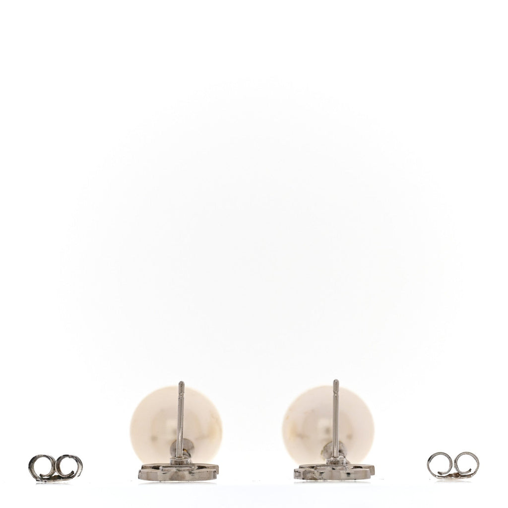 Crystal Pearl CC Drop Earrings Silver Pearly White