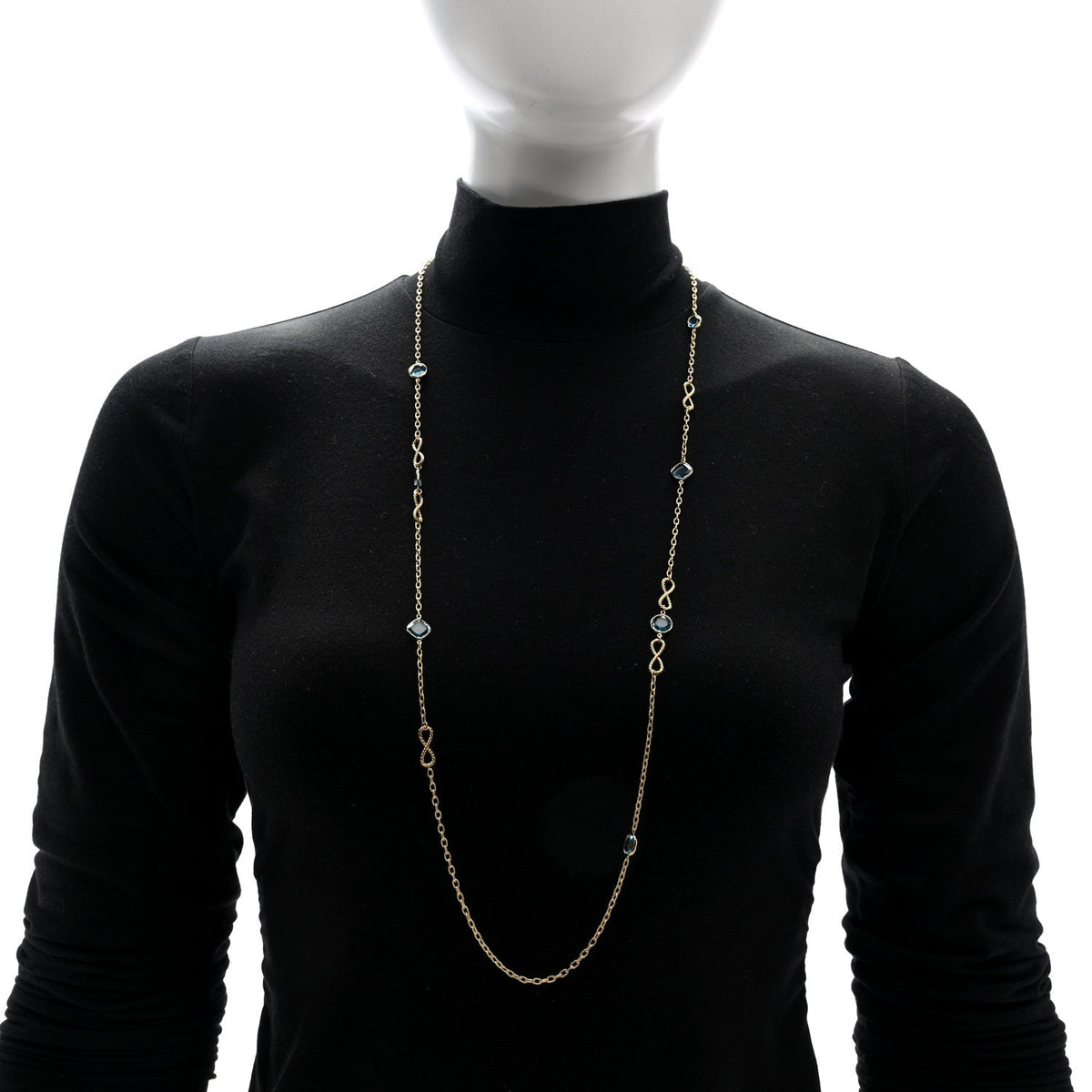 18K Yellow Gold Blue Topaz Infinity Station Necklace