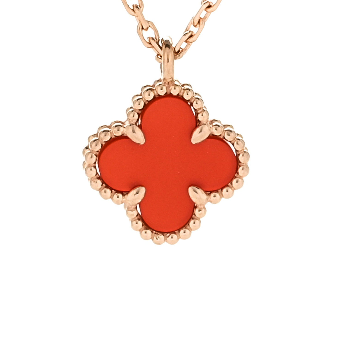 18K Rose Gold Carnelian Sweet Alhambra Pendant Necklace