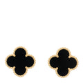 18k Yellow Gold Black Onyx Vintage Alhambra Earrings
