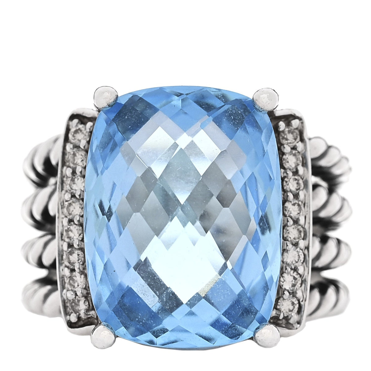 Sterling Silver Diamond Blue Topaz 16mm Wheaton Ring 53 6.5