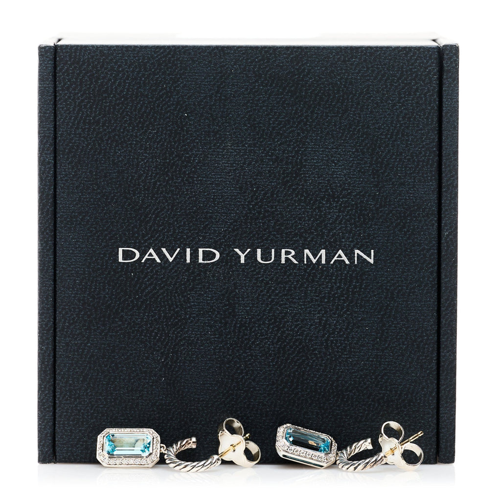 Sterling Silver Diamond Blue Topaz Novella Drop Earrings