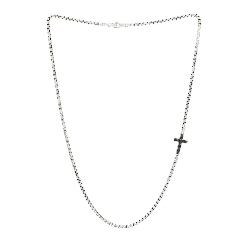 Sterling Silver Black Diamond Streamline Cross Station Necklace 26"