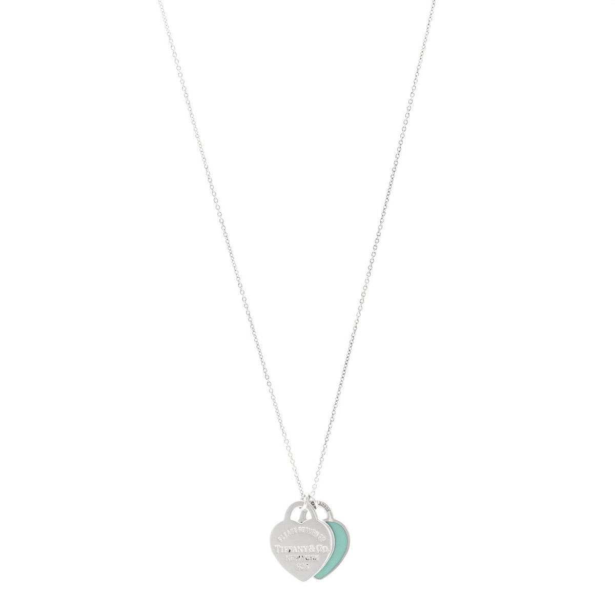 Sterling Silver Enamel Return to Tiffany Double Heart Tag Pendant Necklace Blue