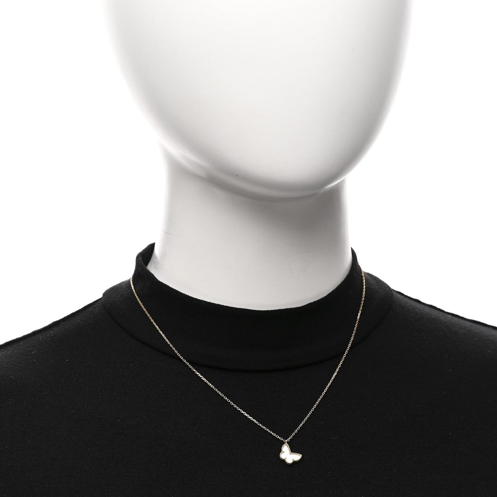 18K Yellow Gold Mother of Pearl Sweet Alhambra Butterfly Pendant Necklace