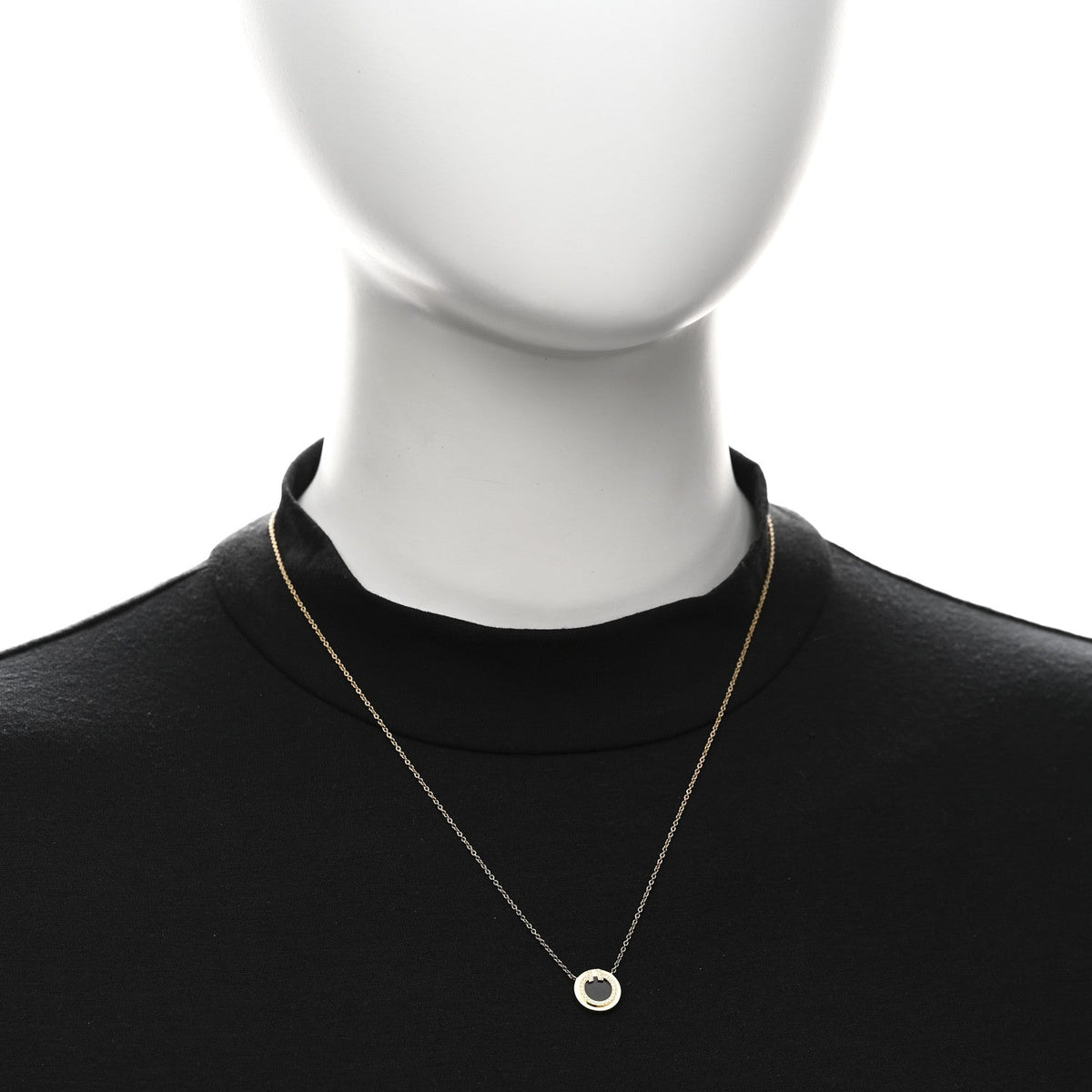 18K Yellow Gold Diamond Black Onyx Small T Circle Pendant Necklace