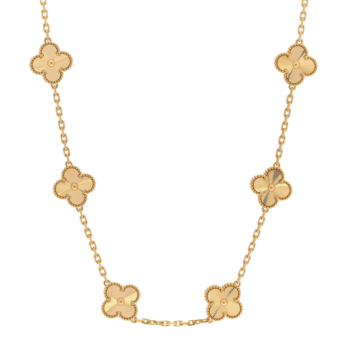18K Yellow Gold 10 Motifs Guilloche Vintage Alhambra Necklace