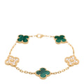 18K Yellow Gold Diamond Malachite 5 Motifs Vintage Alhambra Bracelet