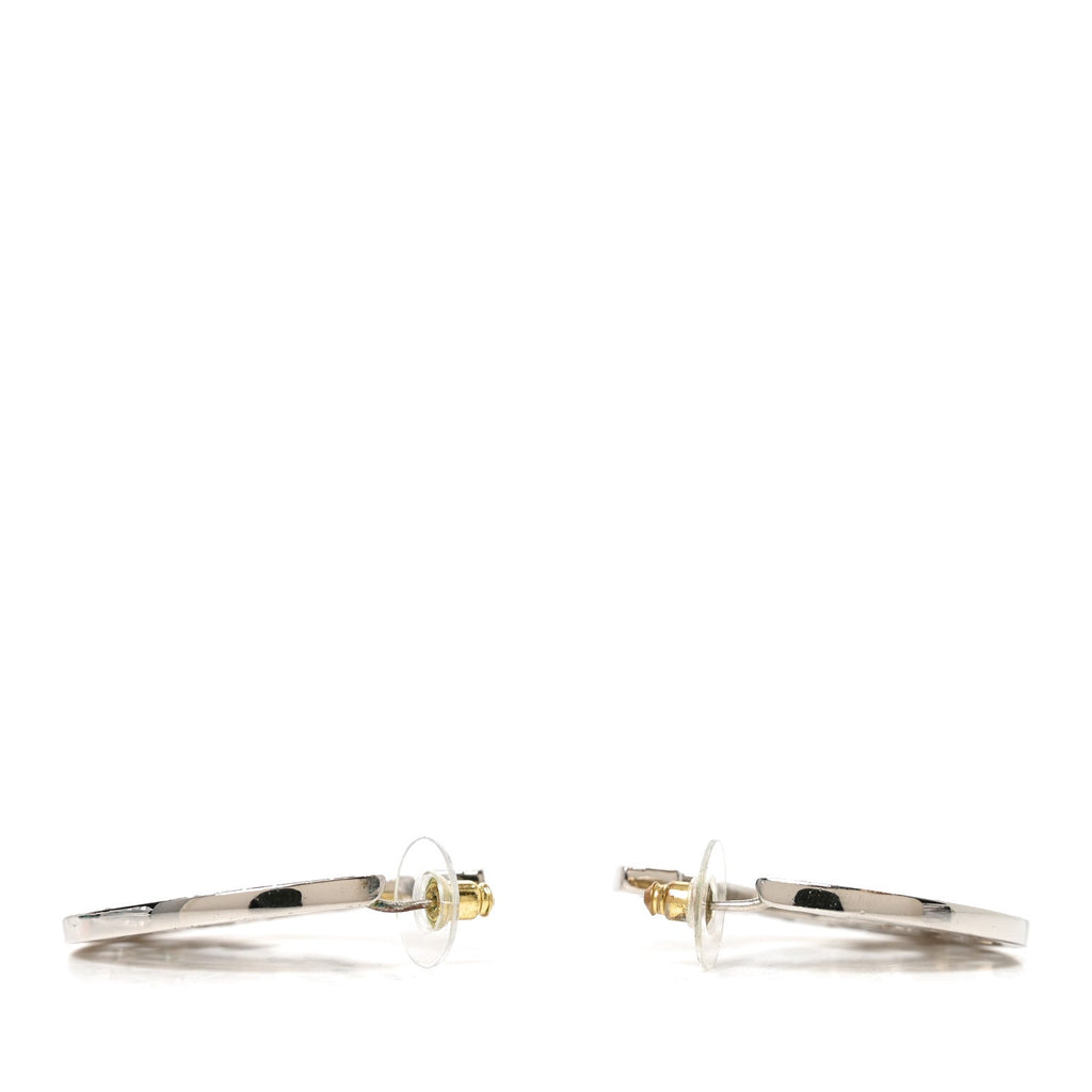 Baguette Crystal CC Hoop Earrings Silver Black