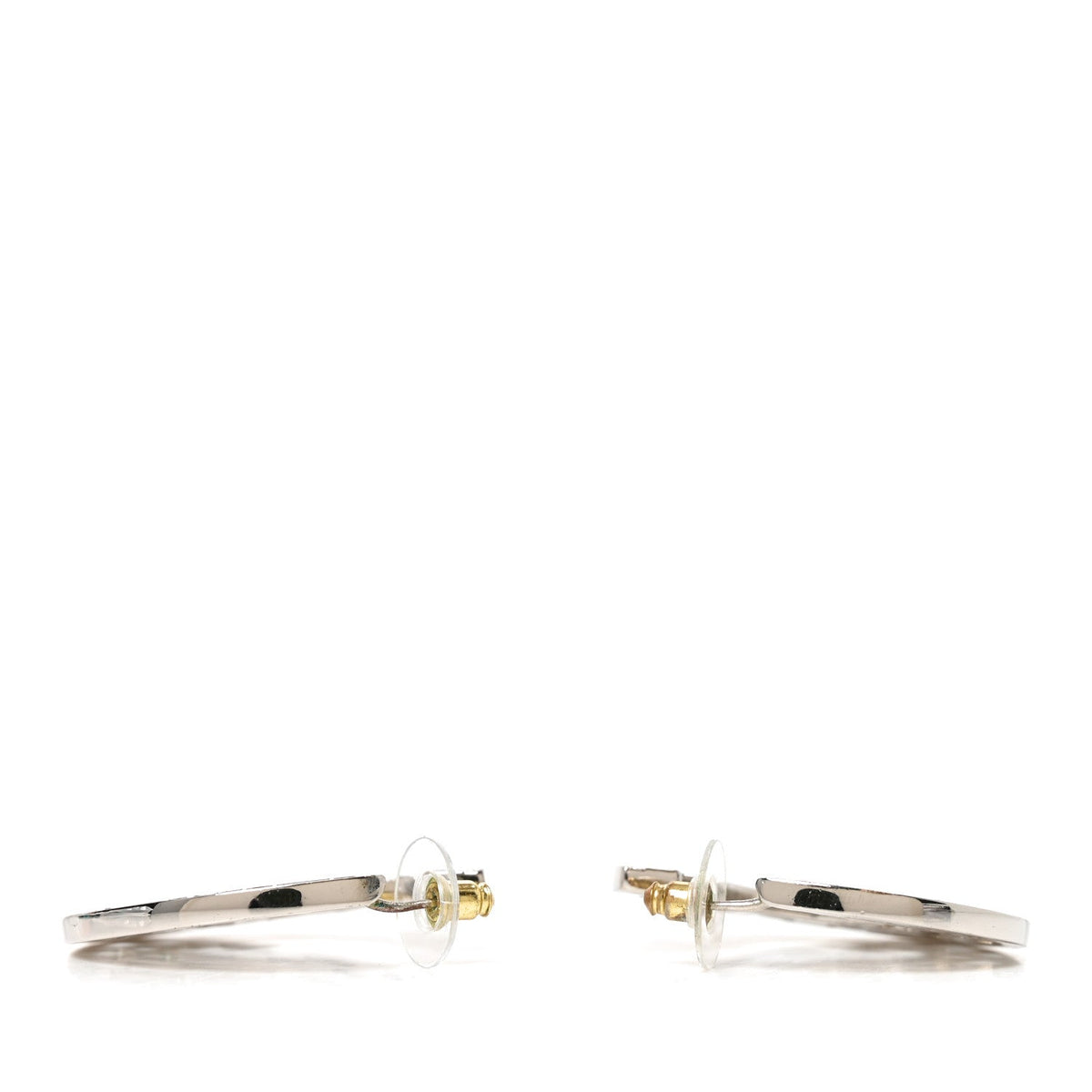 Baguette Crystal CC Hoop Earrings Silver Black
