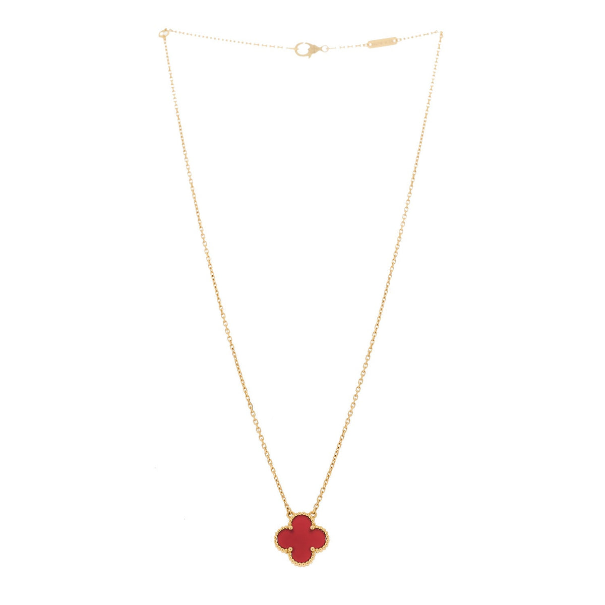 18K Yellow Gold Carnelian Vintage Alhambra Pendant Necklace