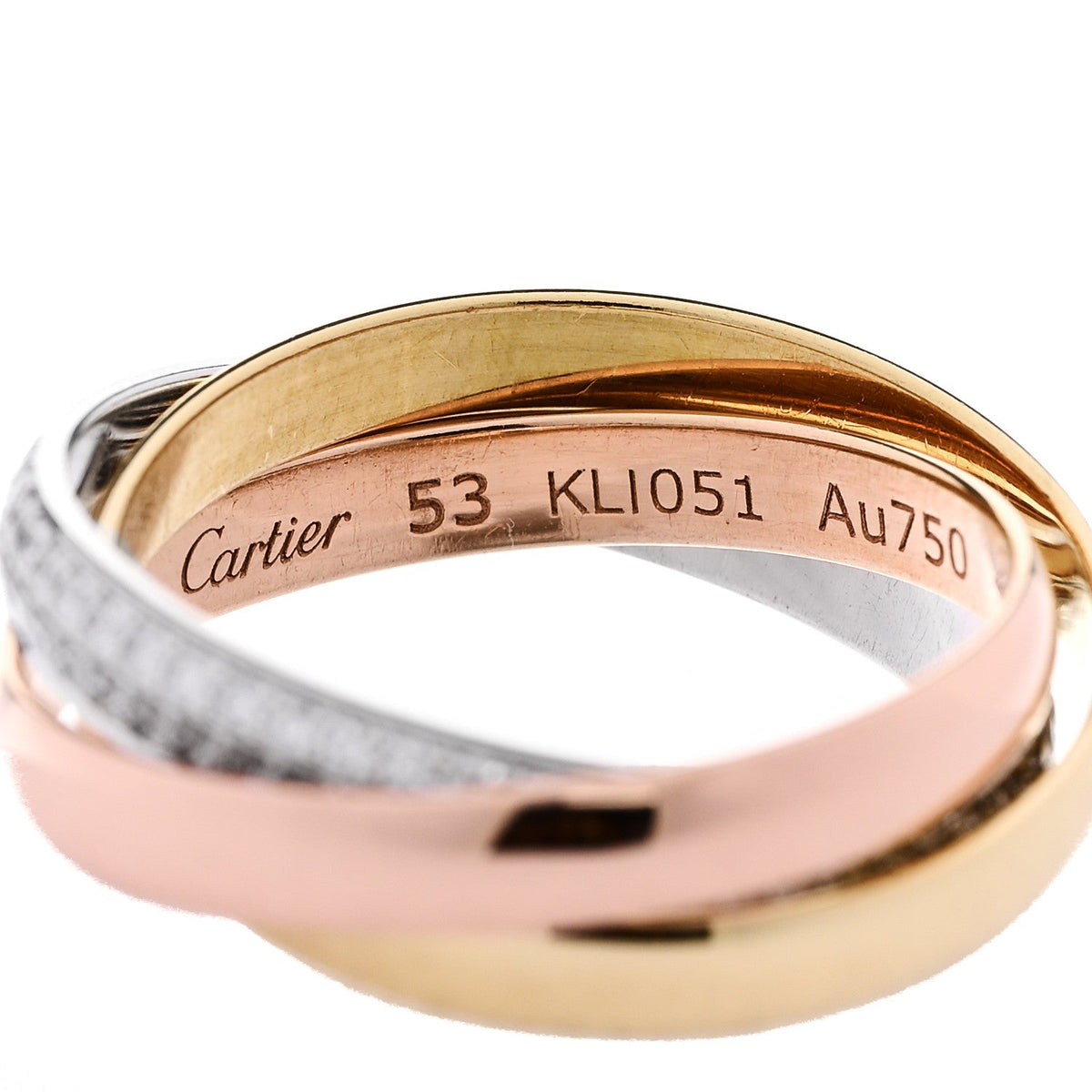 18K White Yellow Pink Gold Diamond Small Trinity Paved Ring 53 6.5