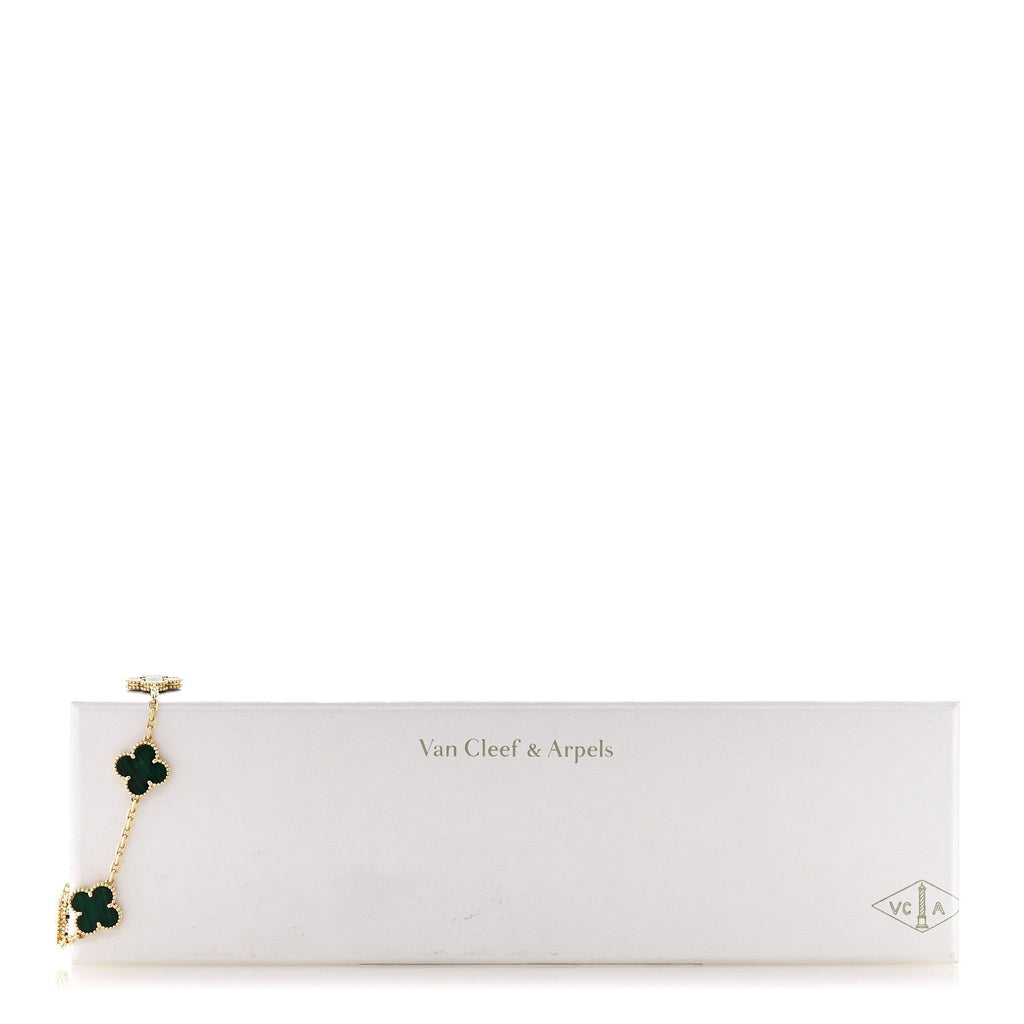 18K Yellow Gold Malachite 5 Motifs Vintage Alhambra Bracelet
