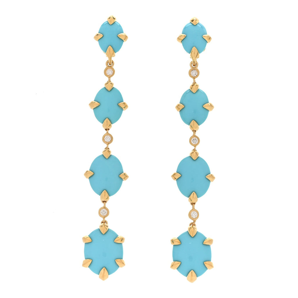 18K Yellow Gold Diamond Turquoise Chatelaine Drop Earrings