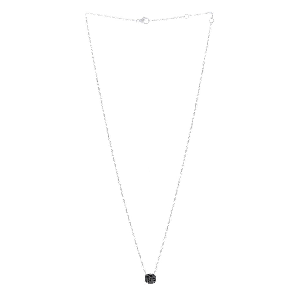 18K White Gold Black Diamond Cushion Pendant Necklace