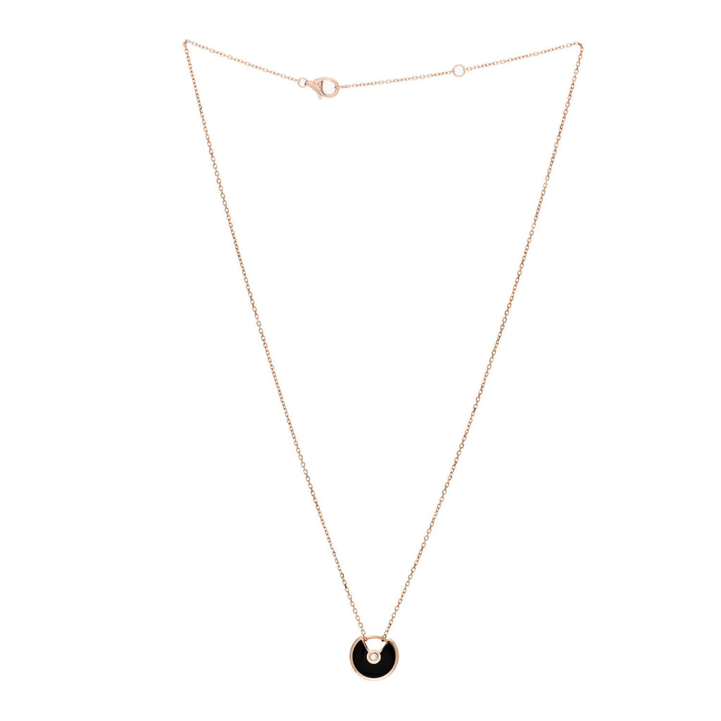 18K Pink Gold Diamond Black Onyx XS Amulette de Cartier Pendant Necklace