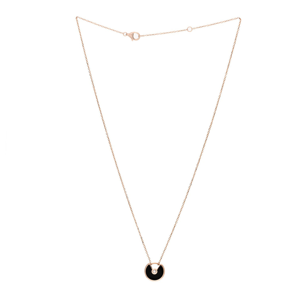 18K Pink Gold Diamond Black Onyx XS Amulette de Cartier Pendant Necklace