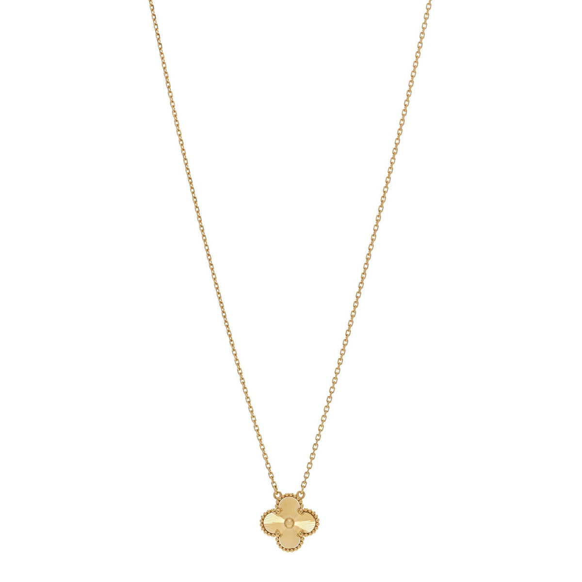 18K Yellow Gold Guilloche Vintage Alhambra Pendant Necklace