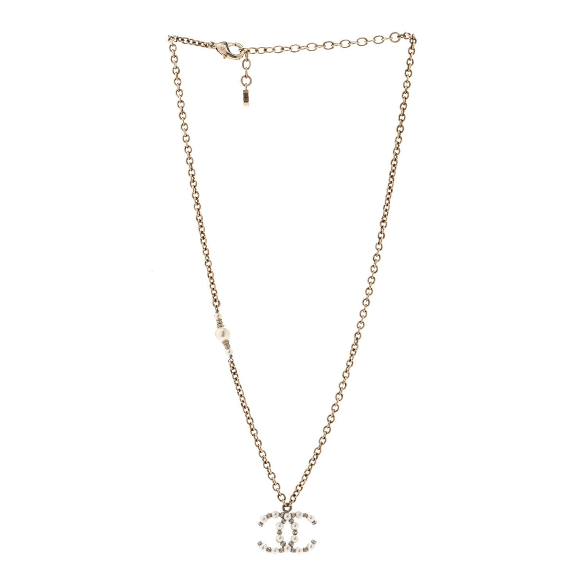 Crystal Pearl Nefertiti CC Pendant Necklace Gold