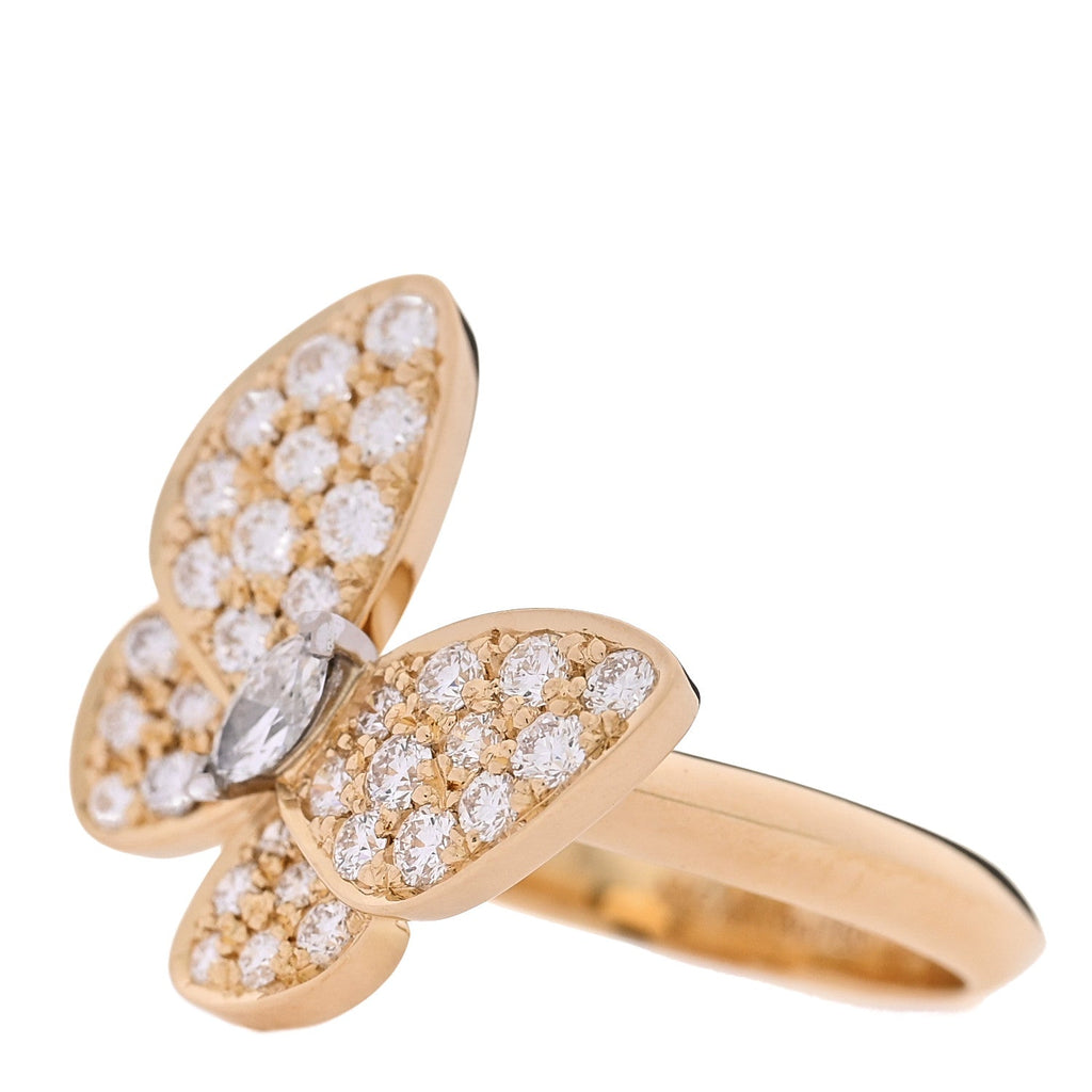 18K Yellow Gold Diamond Two Butterfly Ring 50 5.25
