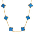 18K Yellow Gold Blue Agate 10 Motifs Vintage Alhambra Necklace