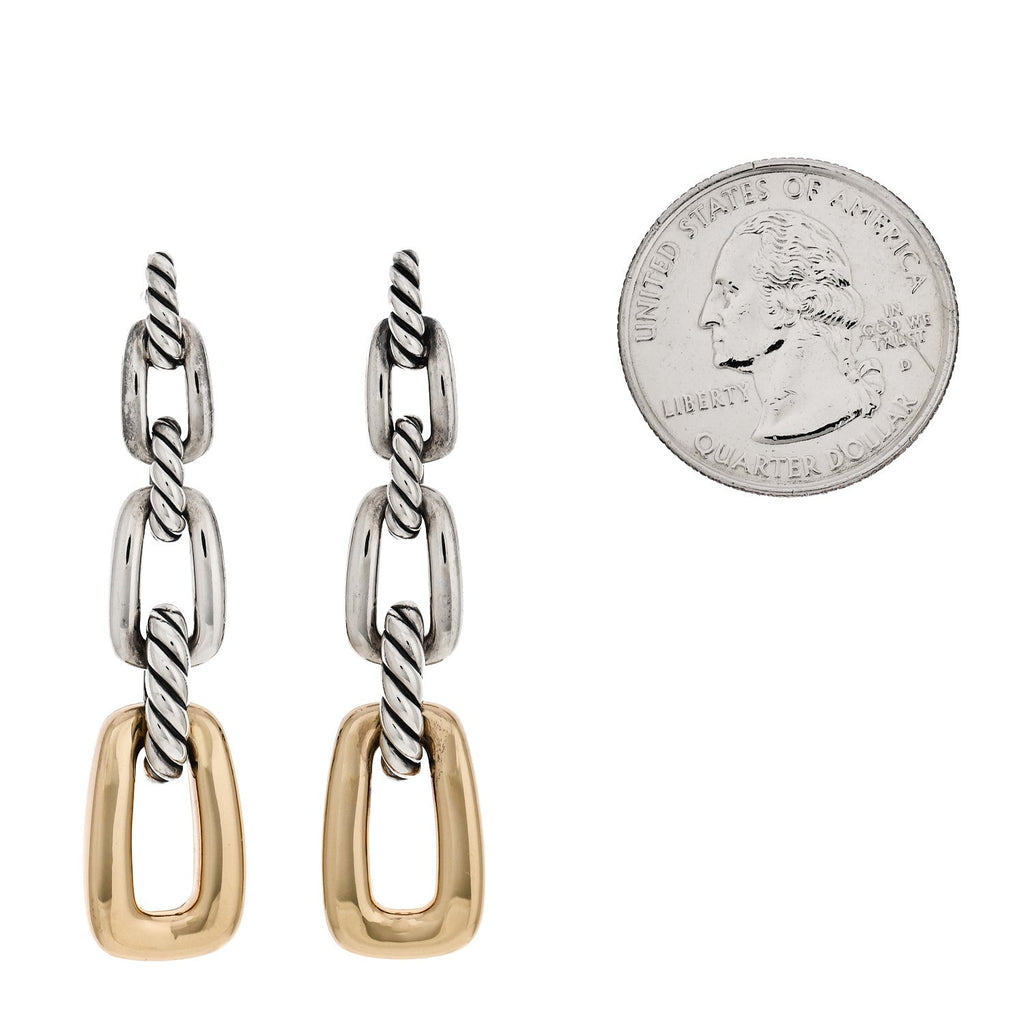 Sterling Silver 18K Yellow Gold Wellesley Link Drop Earrings