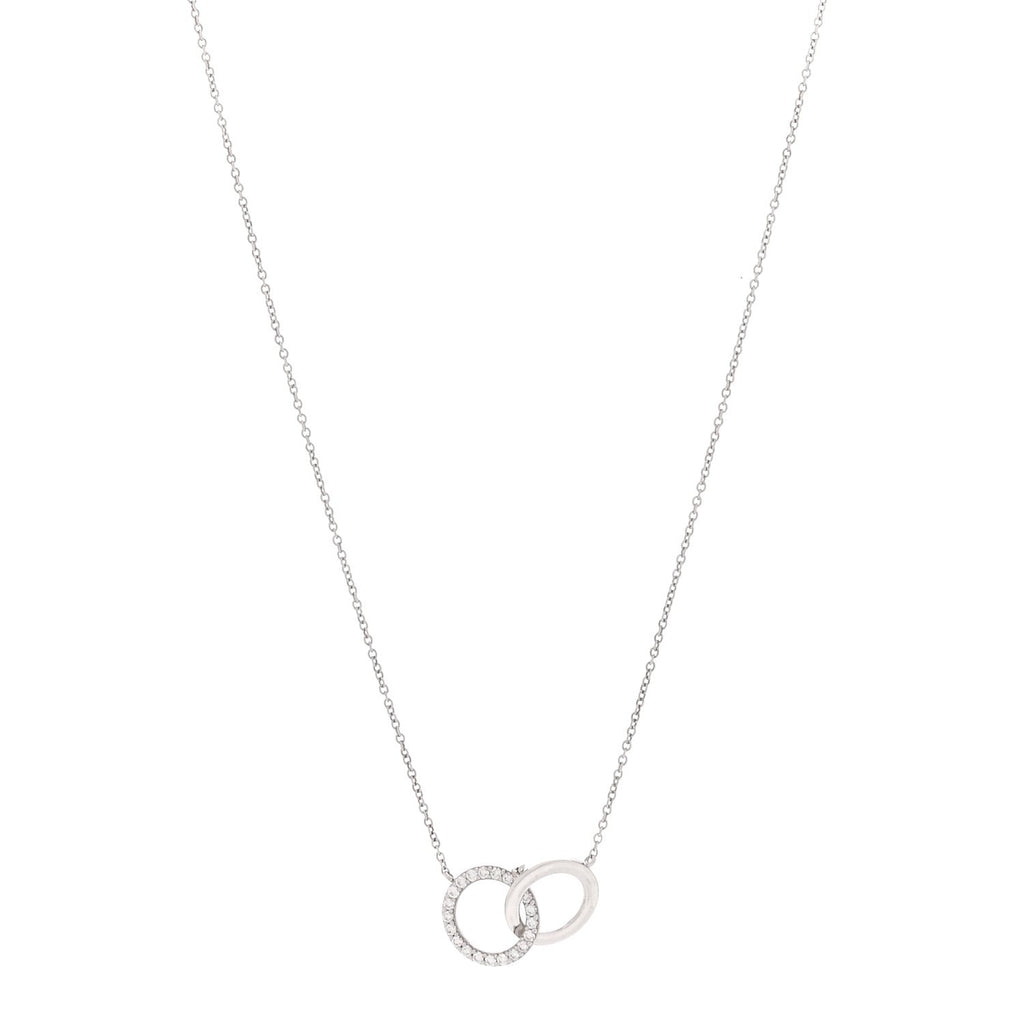 18K White Gold Diamond Double Interlocking Circles Pendant Necklace