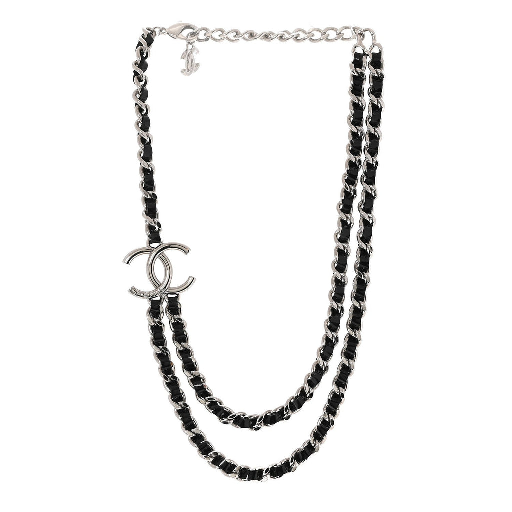 Metal Patent CC Double Chain Choker Black Silver
