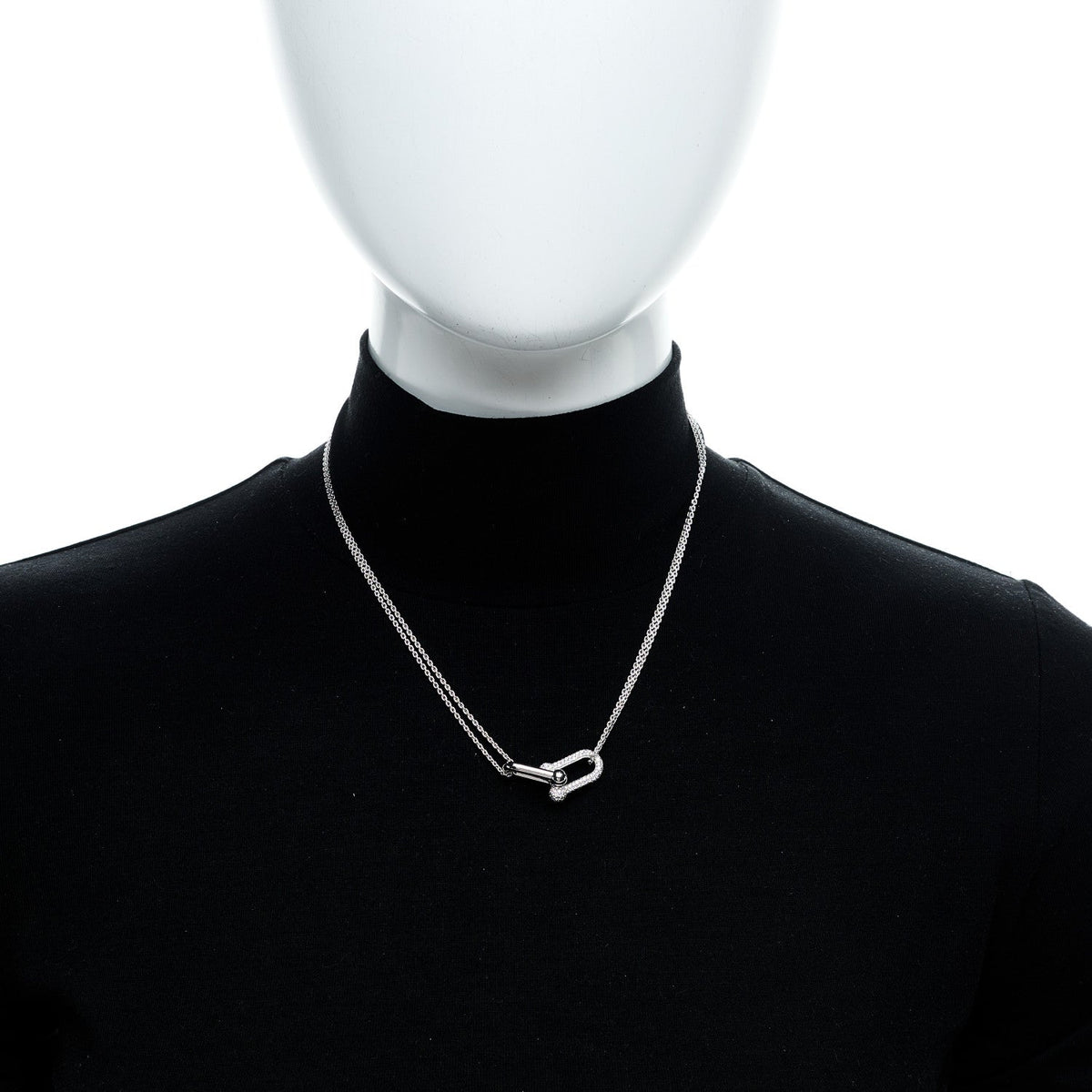 18K White Gold Diamond HardWear Large Double Link Pave Pendant Necklace
