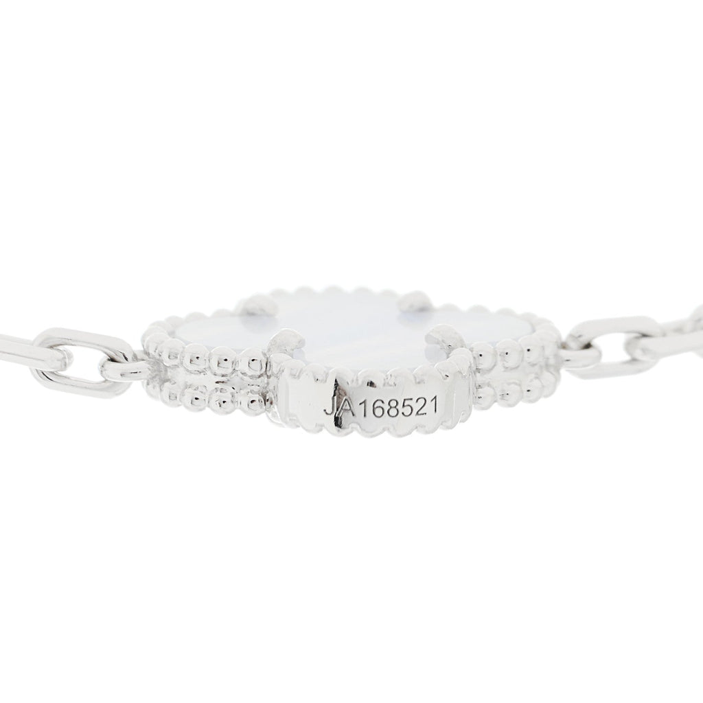 18K White Gold Chalcedony 10 Motifs Vintage Alhambra Necklace