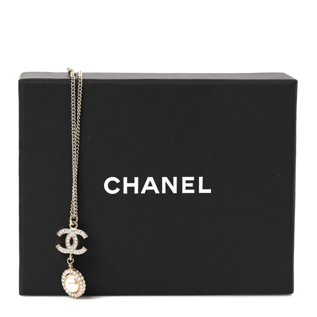 Crystal Pearl CC Lace Camellia Necklace  Gold