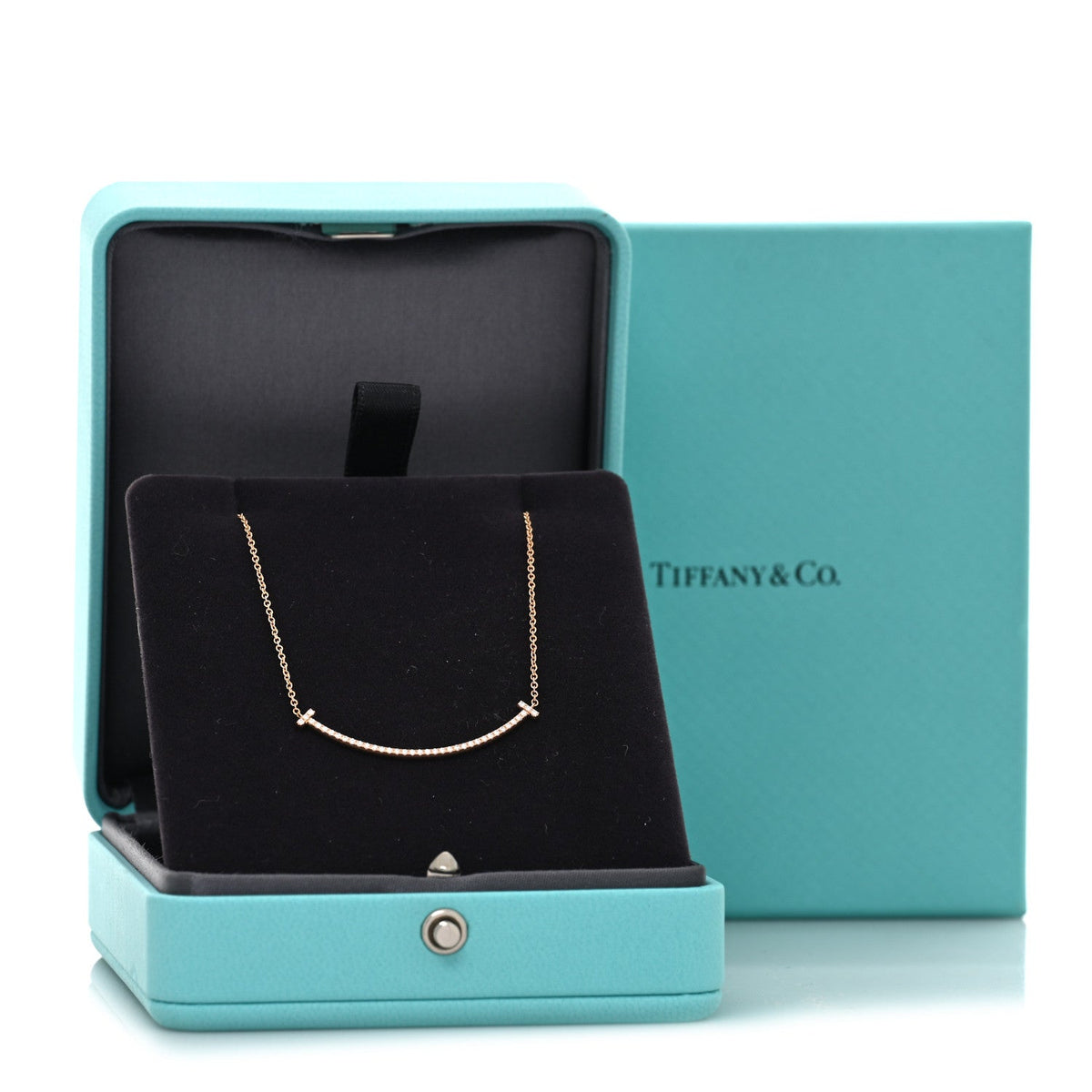 18K Rose Gold Diamond Small T Smile Pendant Necklace